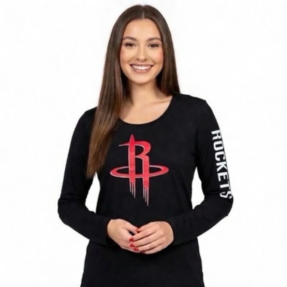 Nike Houston Rockets NBA Women's Long Sleeve Performance Tee L Black Red NWOT